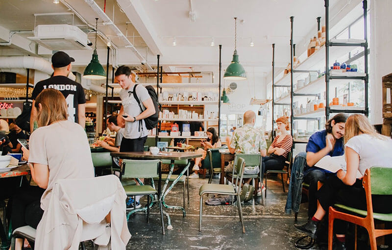 Lots of customers in a cafe